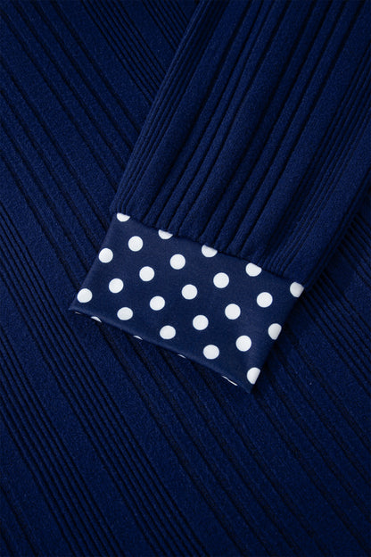 Polka Dot Trim V-Neck Ribbed Top