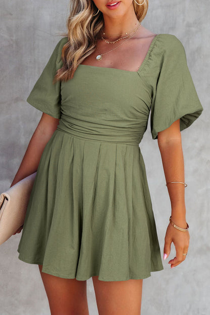 Ruched Puff Sleeve Romper