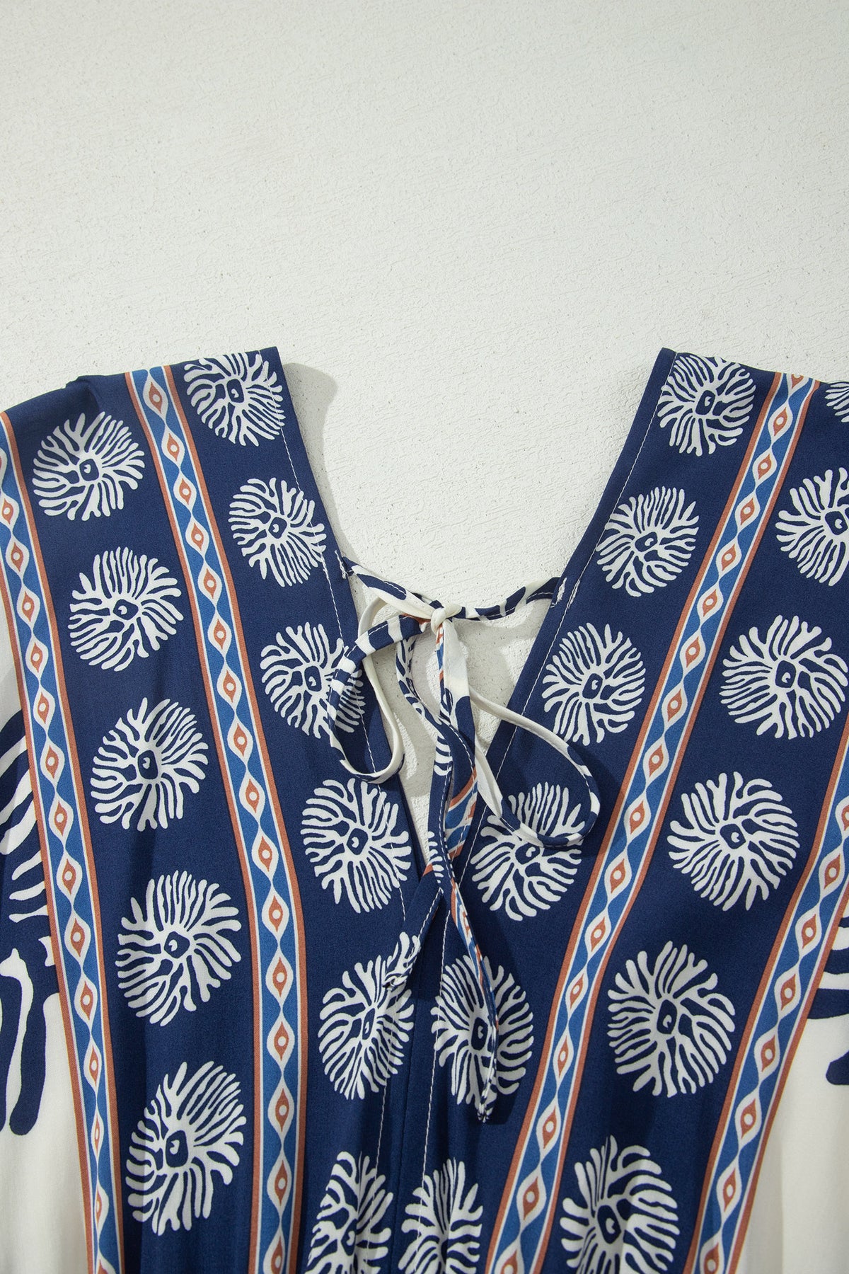 Blue Boho Floral Print Contrast Patchwork V Neck Dolman Maxi Dress