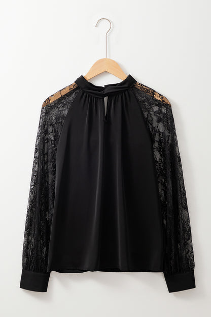 Lace Sleeve Keyhole Blouse