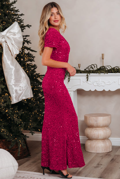 One-Shoulder Sequin Split Gown