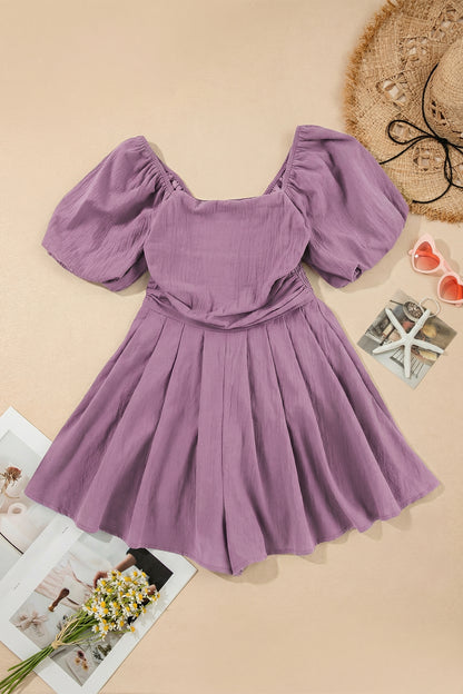 Ruched Puff Sleeve Romper