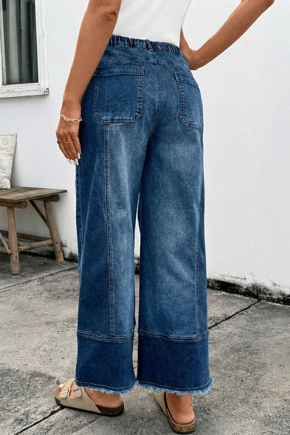 Drawstring Wide Leg Denim Pants