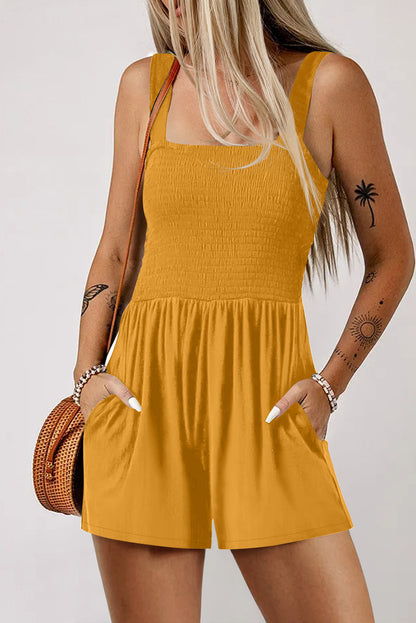 Ginger Casual Pocketed Smocked Sleeveless Romper