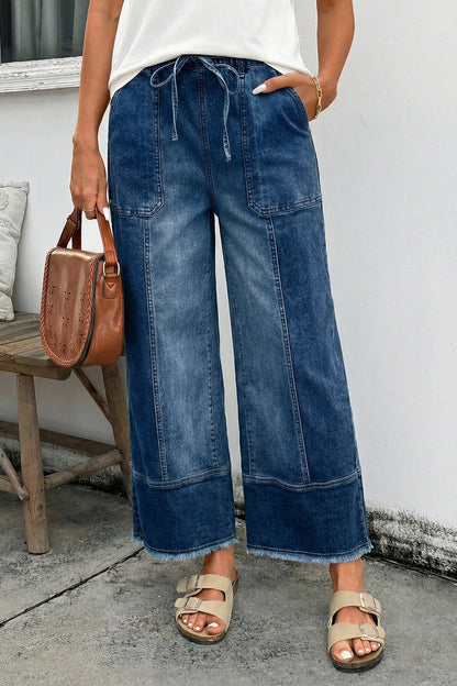 Drawstring Wide Leg Denim Pants