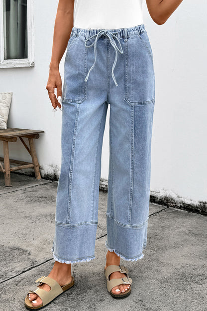 Drawstring Wide Leg Denim Pants