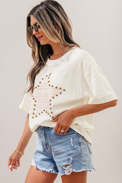 Star Print Studded Cotton Tee