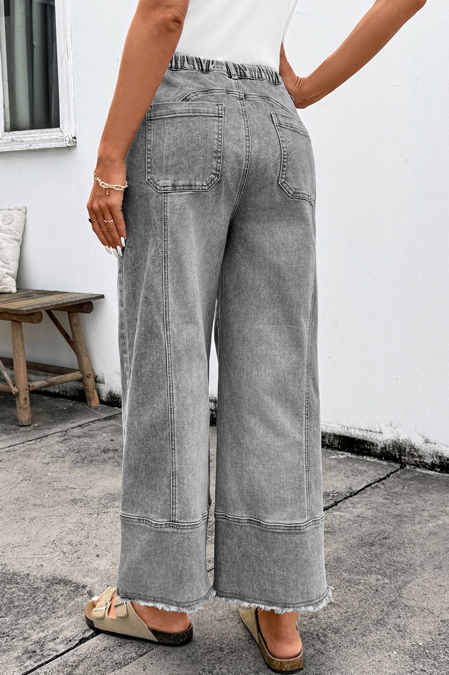 Drawstring Wide Leg Denim Pants