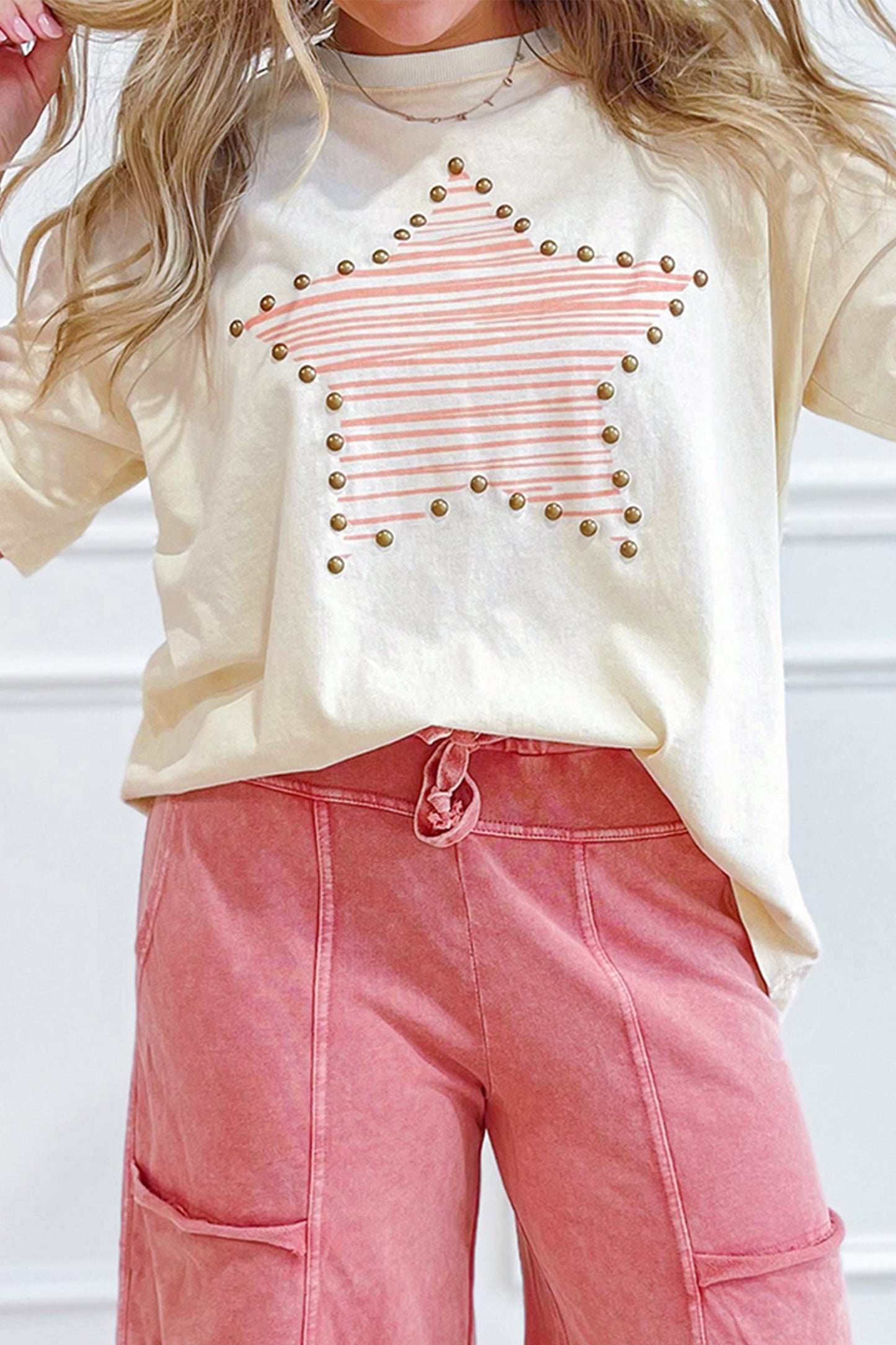 Star Print Studded Cotton Tee