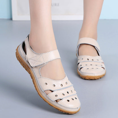 Women's Summer Leather Hollow Sandals - Breathable Comfort