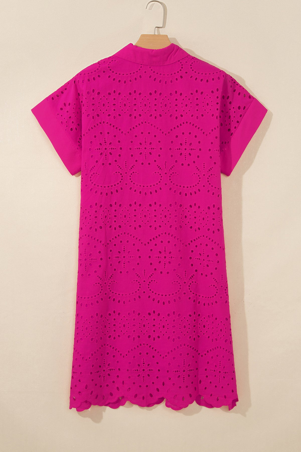 White Solid Color Eyelet Embroidered T Shirt Mini Dress