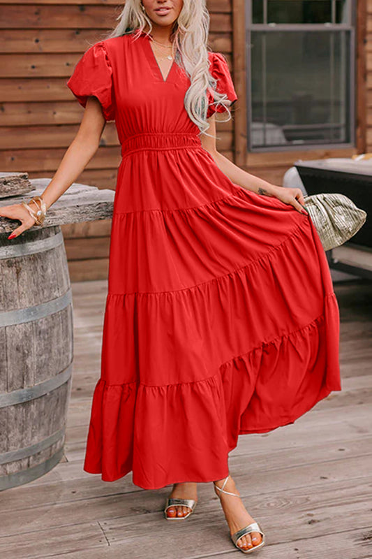 V-Neck Tiered Maxi Dress