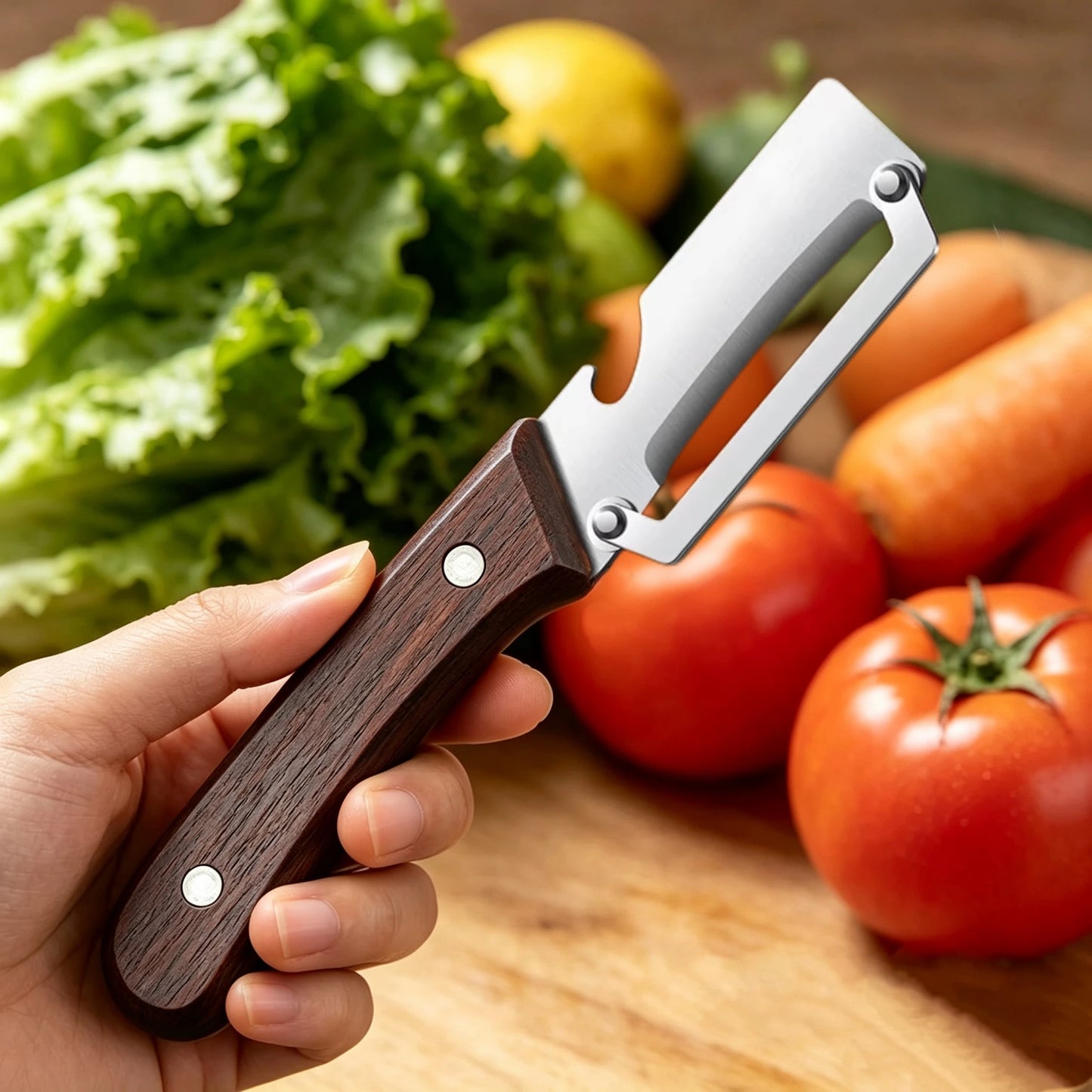 Premium Stainless Steel Vegetable & Fruit Peeler with Wooden Handle