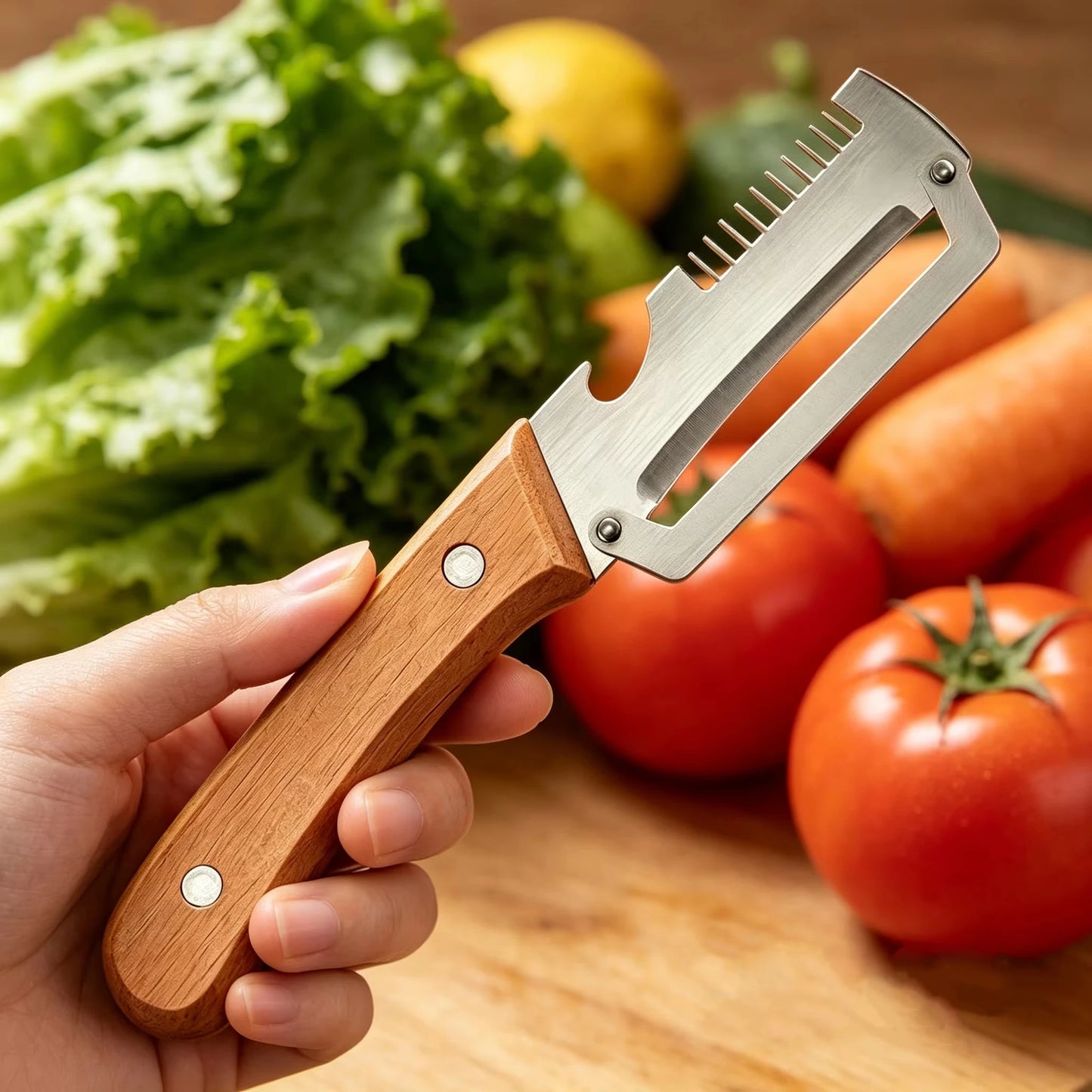 Premium Stainless Steel Vegetable & Fruit Peeler with Wooden Handle