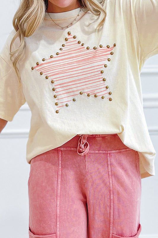 Star Print Studded Cotton Tee