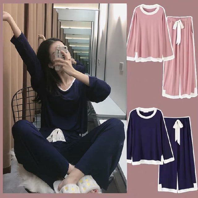 Cute Cartoon Print Long-Sleeved Women's Pajama Set