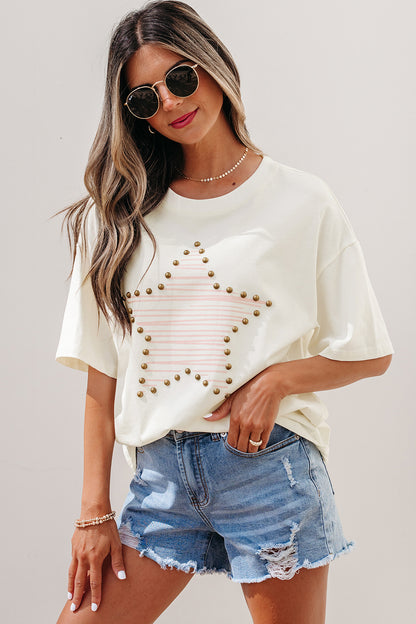 Star Print Studded Cotton Tee
