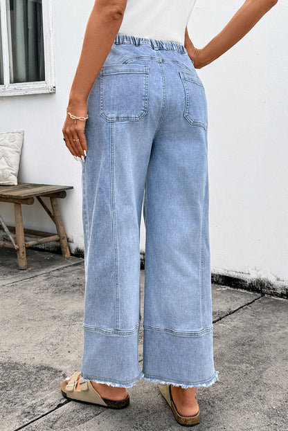 Drawstring Wide Leg Denim Pants