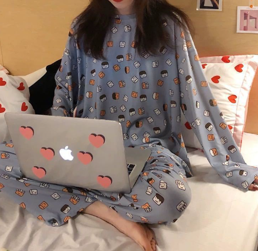Women's Long Sleeve Pajama Set with Cute Cartoon Design