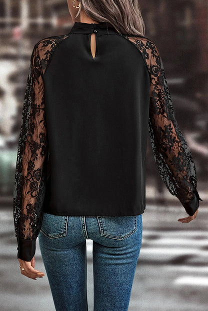 Lace Sleeve Keyhole Blouse