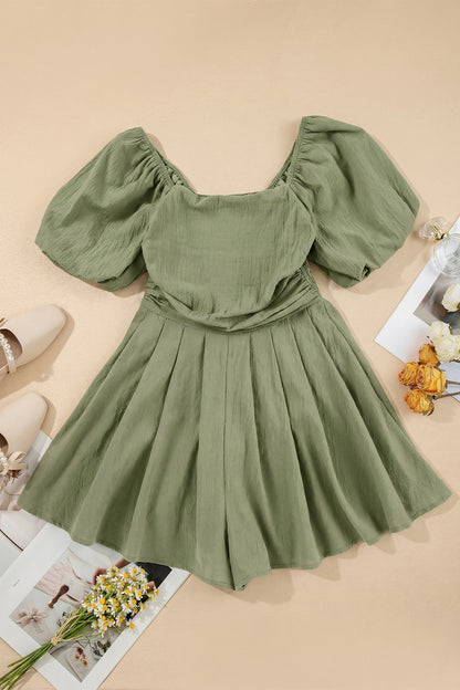 Ruched Puff Sleeve Romper