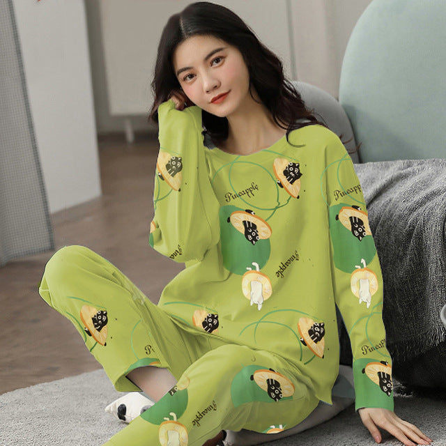 Korean Cotton Long-Sleeved Women's Pajama Set