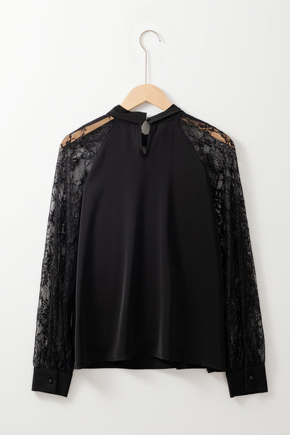 Lace Sleeve Keyhole Blouse